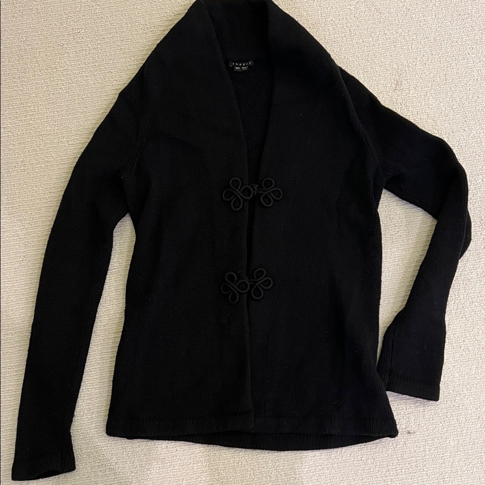 Theory Black Textured Knit Cardigan